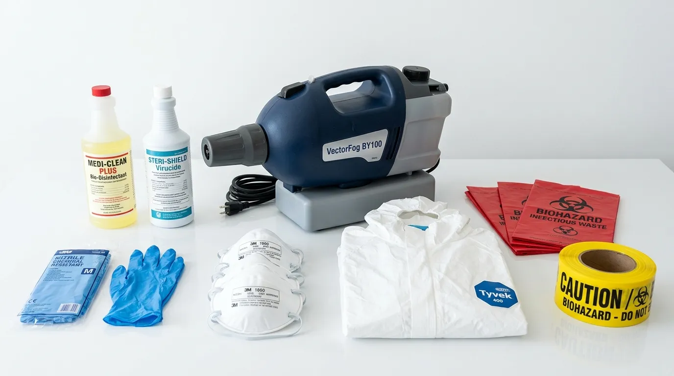 Professional biohazard remediation crew working in Bedford